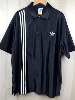 NWT Adidas Unisex Short Sleeve Snap Summer Basketball Shooting Top Black XL